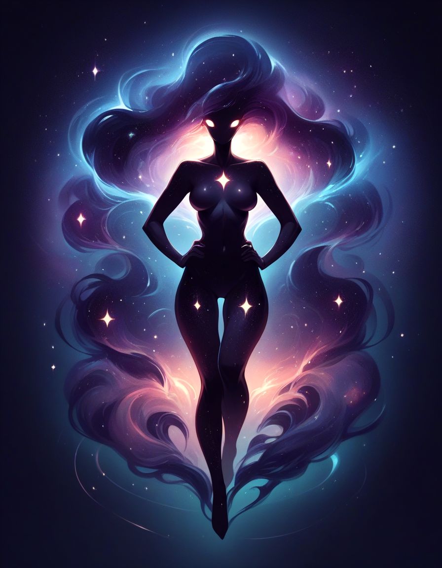 score_9,score_8_up,score_7_up,   <lora:Navi_Celestial_Skin_PonyXL:1> nv-celestialskin  ,   colored skin,  void cosmic body, deep black skin, silhouette, nebula, faceless female, 
1girl, looking at viewer,  blurry background,  floating, full body, hands on own hips, contrapposto,