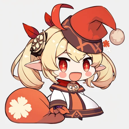 score_9, score_8_up, score_8, ,,, zzPadoru, klee (genshin impact), 1girl, long hair, smile, open mouth, blonde hair, simple background, red eyes, long sleeves, white background, dress, holding, twintails, standing, ahoge, :d, sidelocks, pointy ears, low twintails, blush stickers, red headwear, holding sack, ,<lora:PadoruMemePDXL:1.0>, ,,, smile, looking at viewer, ,,, embedding:zPDXL, <lora:SDXLFaeTastic2400:0.5>,