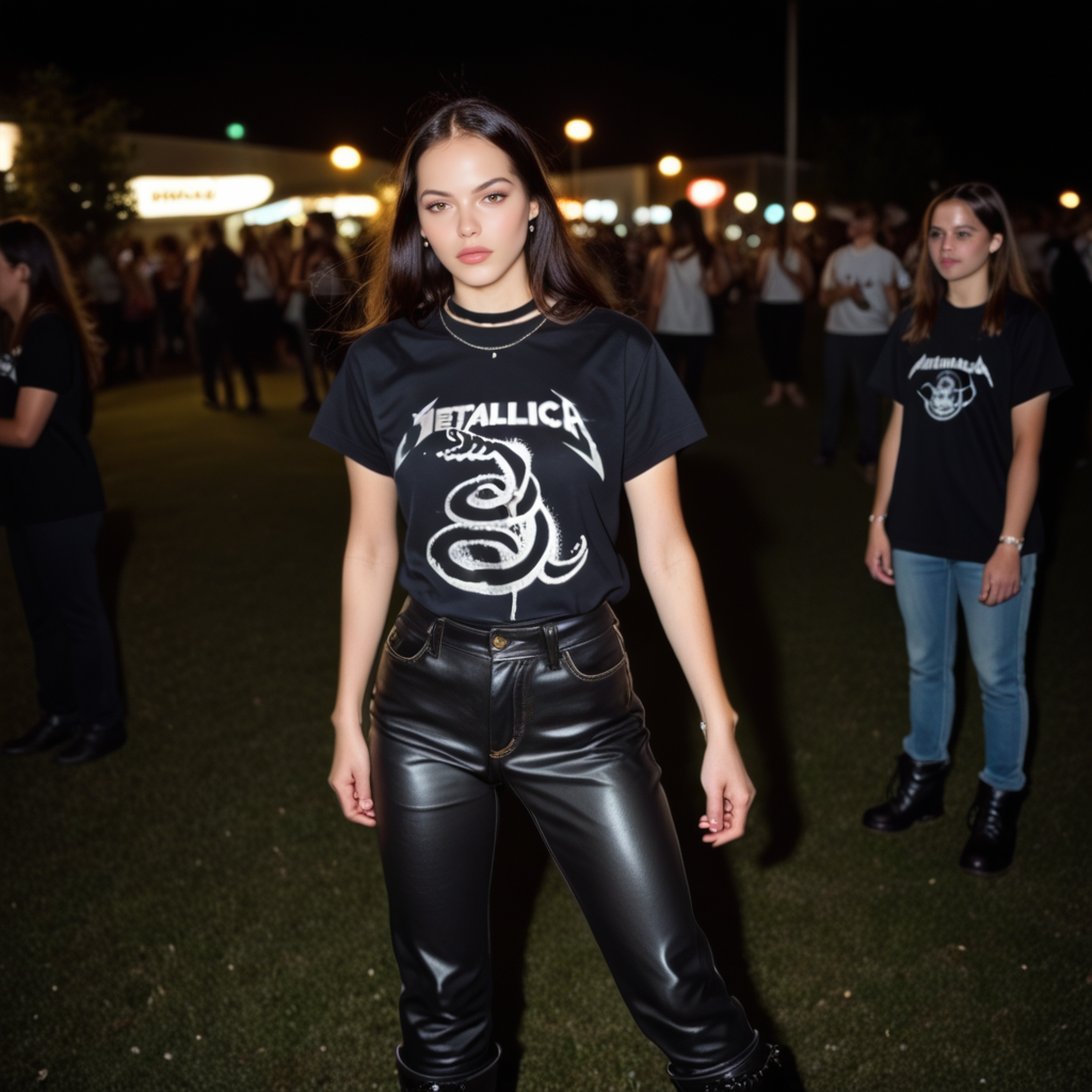 anime artwork 1girl, wearing a Metallica t-shirt, metallica logo, metallica_coffin design, she has black jeans, boots, she is at a night party, ultra quality, ultra detailed, 8k ,  kxkx, 
metallica_black, mtbl <lora:Rock__Metal_T-shirts_Metallica_-_Black_-_Pony_-000010:1> . anime style, key visual, vibrant, studio anime,  highly detailed