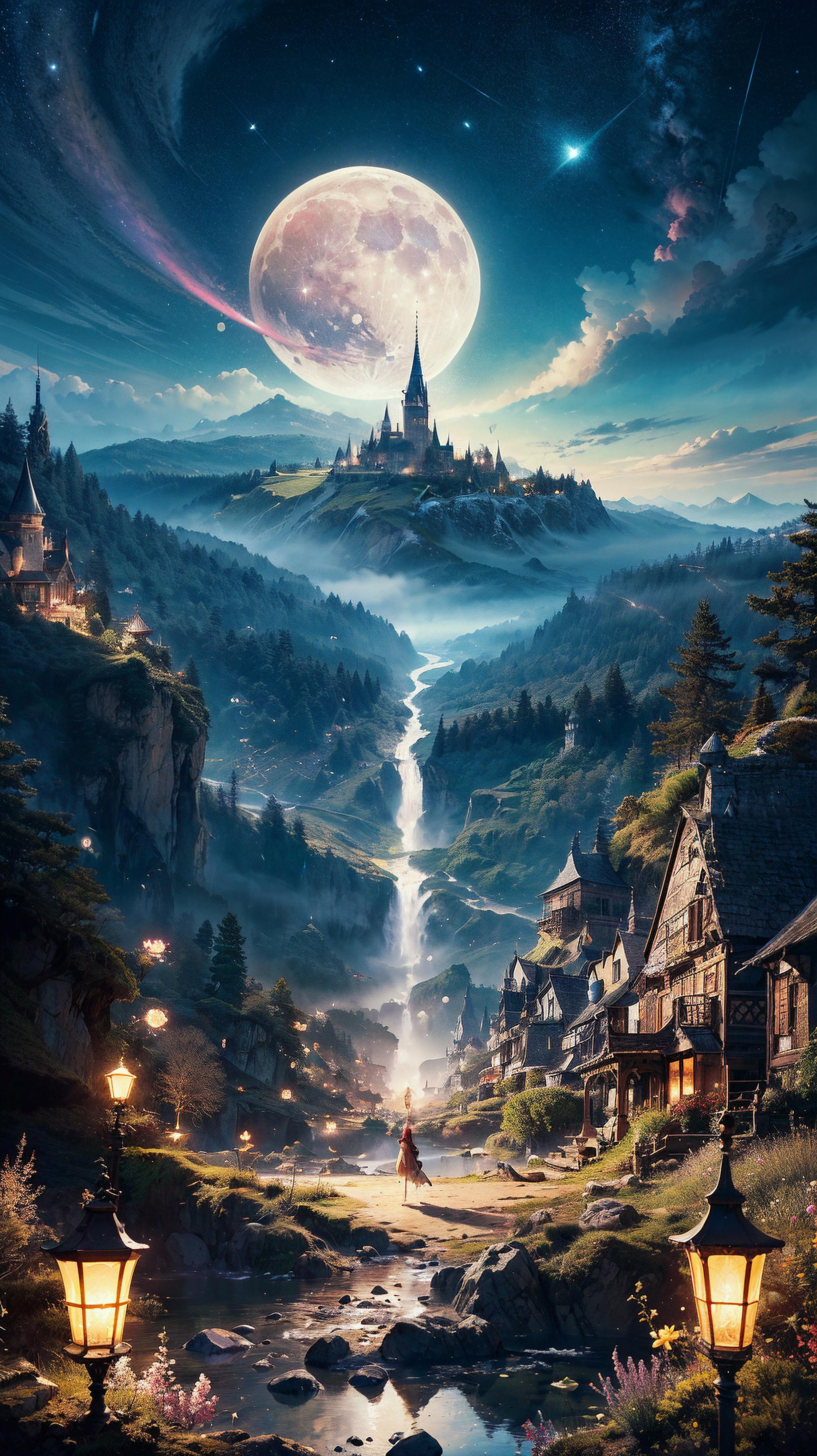 (high quality:1.4), (best quality:1.4), (masterpiece:1.4), official art, official wallpaper, surreal, beautifulgoddess, (1woman:1.1), (long wavy hair:1.1), (flower crown:1.1), (mystical creatures:1.1), (floating islands:1.1), (detailed landscape:1.1), (magic in the air:1.1), (stardust:1.1), night sky, (whimsical atmosphere:1.1), (dreamlike world:1.1), (bubbles:1.1), flying books, (luna moths:1.1), (moonlight:1.1), enchanted forest, (wisdom:1.1), (powerful energy:1.1), (guardian angels:1.1), (peaceful:1.1), vibrant colors, (detailed:1.05), (extremely detailed:1.06), sharp focus, (intricate:1.03), cinematic lighting, (extremely intricate:1.04), (epic scenery:1.09), vibrant colors, (beautiful scenery:1.08), (detailed scenery:1.08), (intricate scenery:1.07), (wonderful scenery:1.05),, (sharp focus,absurdres,high quality,masterpiece,highres,best quality:1.5)