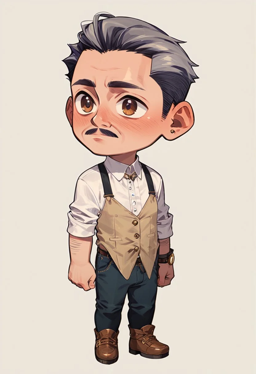 Score_8_up, score_7_up,chibi, full_body,,humans,chibi e_volkarin, mature male, grey hair, short hair, brown eyes, mustache,easynegative, <lora:add-detail-xl:1>,