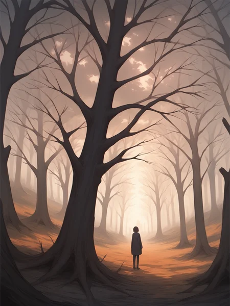 A creepy, overgrown cemetery with leaning headstones, twisted trees, and an eerie, unnatural silence,, score_9, score_8_up, score_7_up, source_anime,