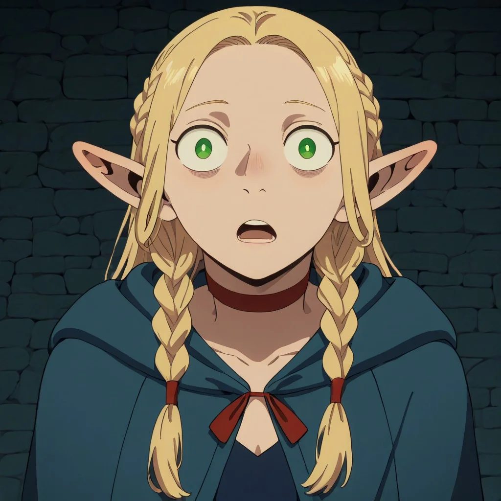 masterpiece, best quality, newest, absurdres, highres,
DMStyle-DmpackV1.0, official style,
1girl, marcille_donato, \(dungeon meshi\), choker, braid, blue dress, blonde hair, red choker, green eyes,
MarcilleWalleyed,Derpface,open mouth, Wall eyed,