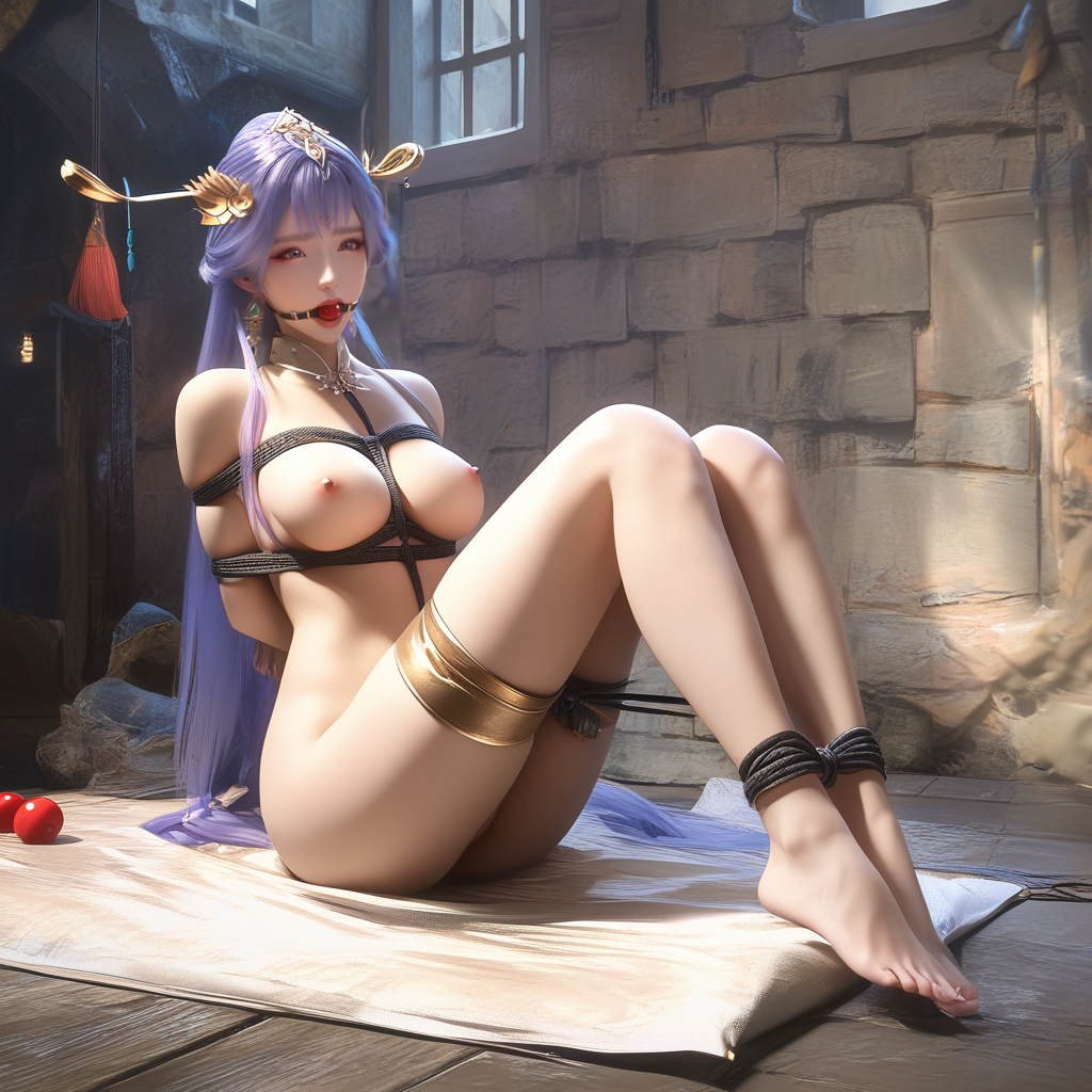 tianqiong,score_9,score_8,score_7_up,source_real,nude,<lora:ponytianqiong3v:1>,ballgag,afraid,bondage,dungeon,bdsm,barefoot,