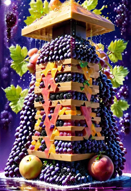 juicy fruit, orange, grapefruit, apple, watermelon, pear, grape, strawberry, blackberry, made out of, Grape-o-rama.