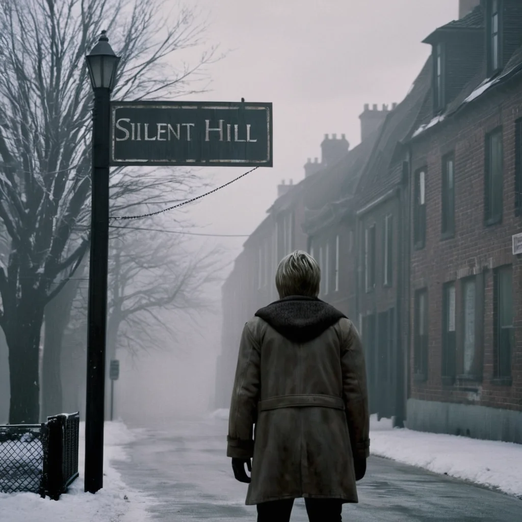 cinematic film still of <lora:perfection style:0.5> <lora:detailed:0.5> perfection detailed
<lora:Sairento Hiru style:1>
In the mysterious New England town of Silent Hill Protagonist a person standing in the snow near a sign says "silent hill",solo,1boy,standing,male focus,outdoors,sky,cloud,from behind,english text,tree,coat,snow,sign,wide shot,grey sky , cinematic, supernatural, horror style, Sairento Hiru style, shallow depth of field, vignette, highly detailed, high budget, bokeh, cinemascope, moody, epic, gorgeous, film grain, grainy