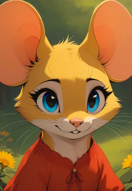 score_9, score_8_up, score_7_up, score_6_up, score_5_up, score_4_up, m0use_maximilla, (yellow fur, blue eyes), cute, feral
[][][][][]
red dress
[][][][][]
outdoors, nature, flowers, (upper body shot, head focus, close up), 