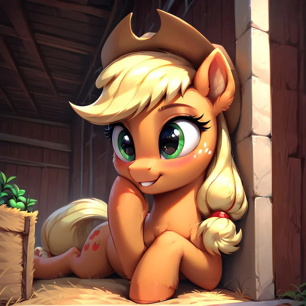 masterpiece, score_9, score_8_up, score_7_up, (best quality:1.1), ultra-detailed, high resolution, 1 girl, solo, pony, highly detailed macro illustration, Applejack smiling, blushing, hooves on face, Applejack, feral, female, mare, cute, long eyelashes, (((beautiful detailed eyes))), Long eyelashes, fluffy, ear fluff, long eyelashes, (cornering), taking cover, spying, marble wall, Highly Visible, (((8k))), sharp focus, perfect lighting, anatomically correct, extremely detailed, shine on body, (farm), orchard with apples in the background, high detail, cute face, Expressiveh, detailed background, OverallDetail, zPDXL2, <lora:Corneringv1:0.8>