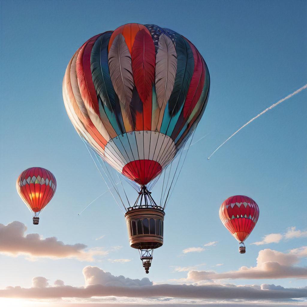 highest quality, hot air balloon made of feathers <lora:Feathers:1>