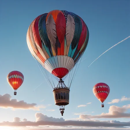 highest quality, hot air balloon made of feathers <lora:Feathers:1>