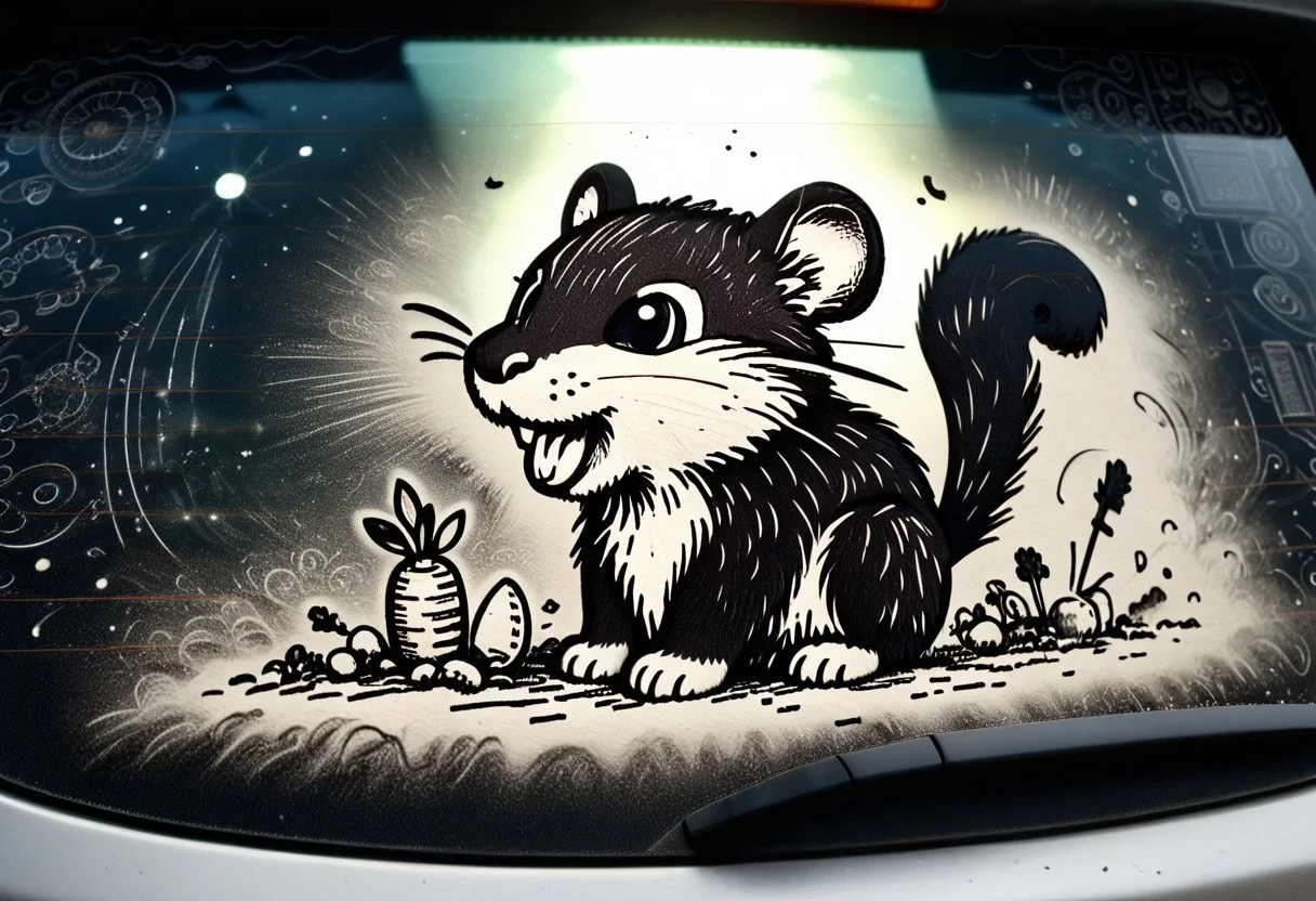 w4shm3, car, doodle, rattata eating carrot, outline, simple, monochrome
BREAK, masterpiece, ((detailed background)), ((dynamic background)), 8K, (masterpiece:1.5), intricate details, highly detailed, extreme detail, octane render, unreal engine, fine art, best quality, highres, (detailed face:1.5), ((full_body)), UHD, (((perfect hands))), low light, set at night