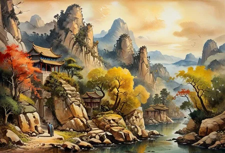 tj, cangyunshan, landscape, chinese ink painting, oil painting,
Oil Painting, Renaissance Paintings, watercolor painting, concept art, painterly, surreal painting,
((beautiful, painterly, detailed, textural, artistic)), (digital artwork, illustrative, illustration), (((intricate details, highly detailed, ultra-detailed))), (absurdres:1.5), (unreal engine, octane rendering, Anti-Aliasing, sharp focus, natural lighting, high saturation, high contrast, vivid, vibrant, studio lighting, best texture quality), beautiful detailed scenery,