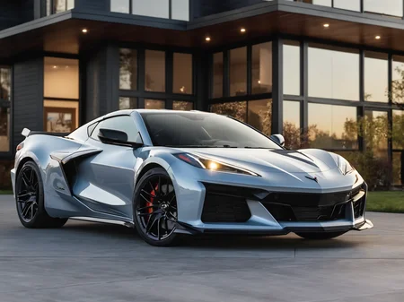 a professional closeup photo of cvttz06 car complete car, parked in front of a beautiful modern house, 8k, uhd, sublime, breathtaking , specular highlights <lora:cvttz06_car_t12_SDXL-000010:0.7>