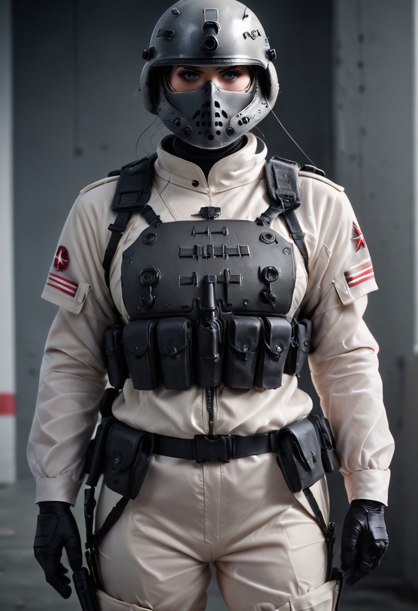 super realistic image with ultra high quality and correct anatomy of a sexy female warrior in various dynamic poses, photorealism, sharp in focus, clean and anatomically correct face and limbs, light armor, side combat stance facing the viewer, modern soldier