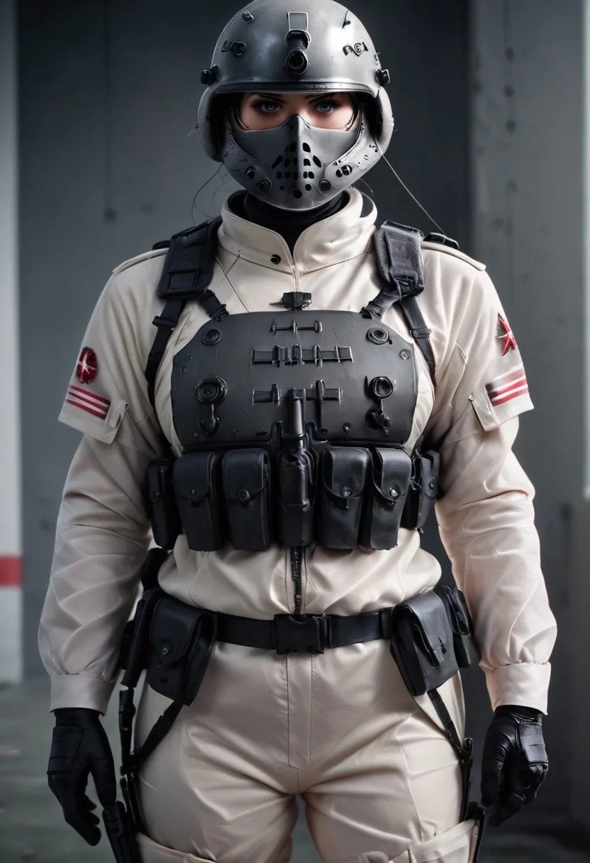 super realistic image with ultra high quality and correct anatomy of a sexy female warrior in various dynamic poses, photorealism, sharp in focus, clean and anatomically correct face and limbs, light armor, side combat stance facing the viewer, modern soldier