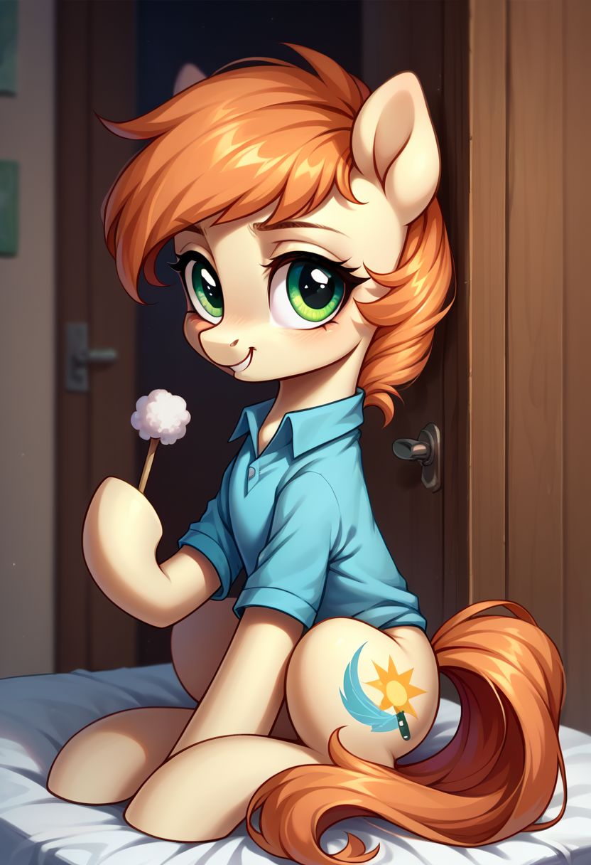 score_9, score_8, score_7, source_pony,
lap pillow invitation, holding mimikaki, solo
