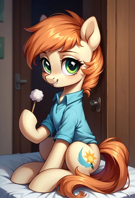score_9, score_8, score_7, source_pony,
lap pillow invitation, holding mimikaki, solo
