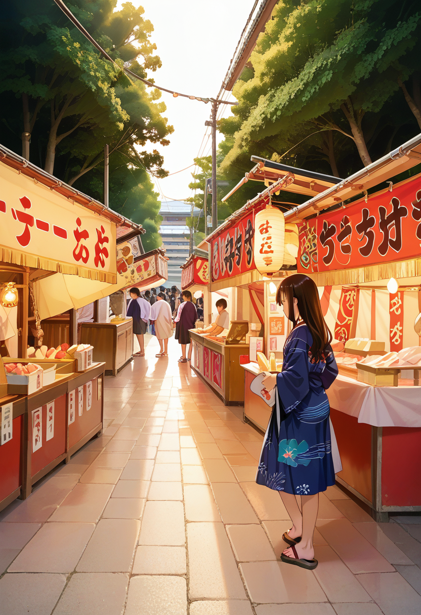 score_9, score_8_up, score_7_up, rating_safe, masterpiece, best quality, absurdres, unity 8k wallpaper, official art, official style, source_anime, uncensored, game cg, megami magazine,
omatsuri, food stand, outdoors, japanese clothes, scenery, kimono, tree, multiple girls, food, multiple boys, festival, pavement, long hair, paper lantern, sandals, walking, crowd, standing, 1girl, yukata,  photo background, night, 
<lora:omatsuri_PONY_V1:1>