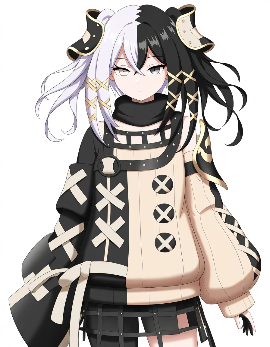 juesijueming,1girl,solo,looking at viewer,simple background,white background,multicolored hair,cowboy shot,<lora:juesi-000012:1>,, masterpiece, best quality, very aesthetic, absurdres,newest, incredibly absurdres,
