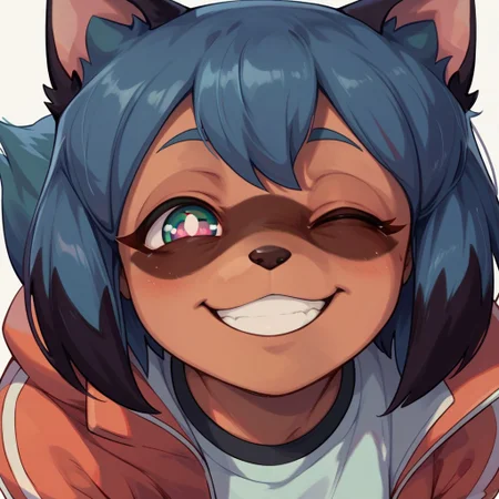 score_9, score_8_up, score_7_up, Michiru Kagemori, Anthro, furry, FACE ONLY, HEAD ON, FACE FOCUS, fur, cute, centered, smile, winking,