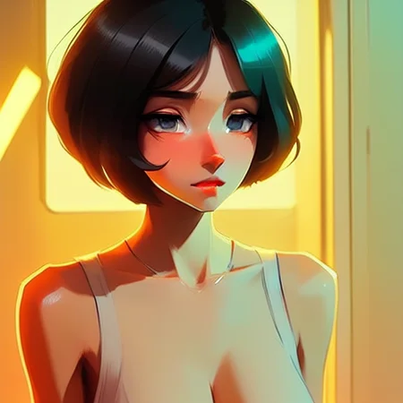 close up portrait female , (black hair), green eyes, long hair, smirking, by (((Atey Ghailan and Emmanuel Shiu))), standing in a street, at night
(<SamDoesArt2>:0.84)