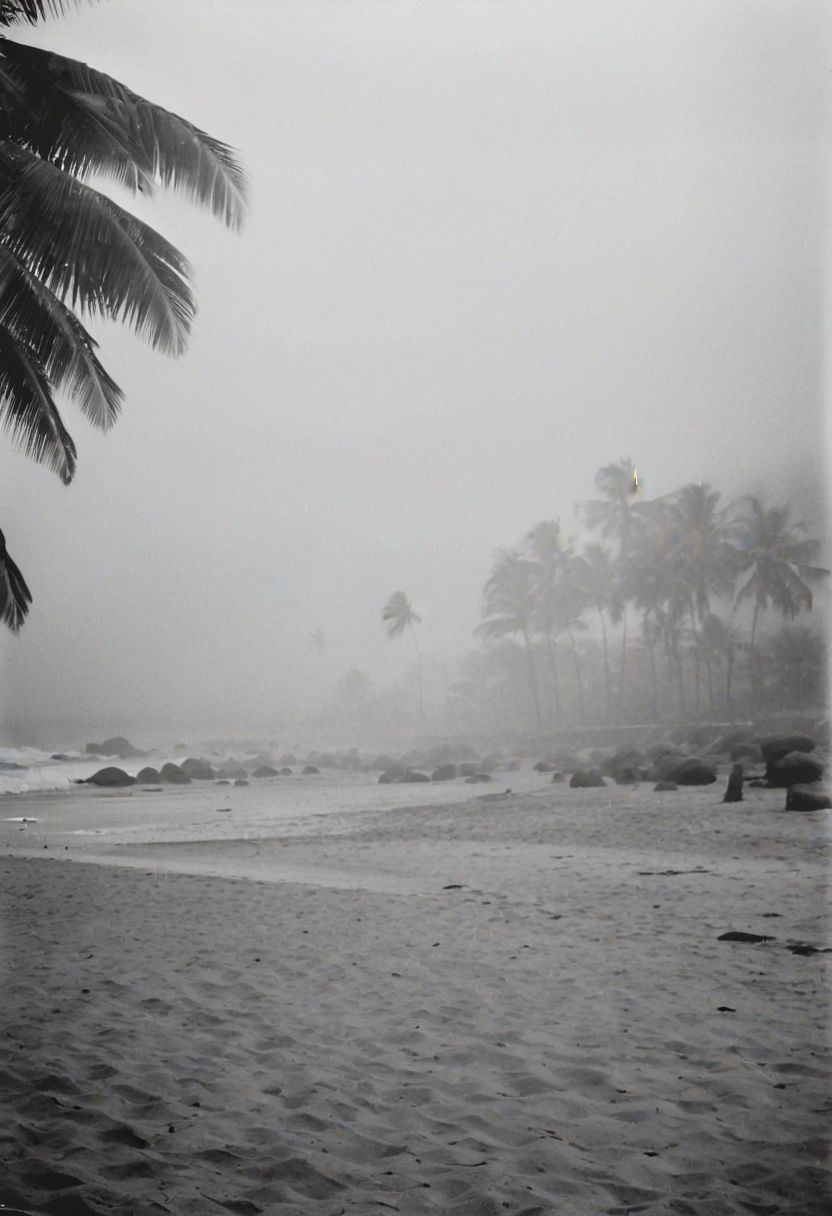 KB_Kentmere400, instagram photo, a foggy beacht in sri lanka,  soft shadows, film grain