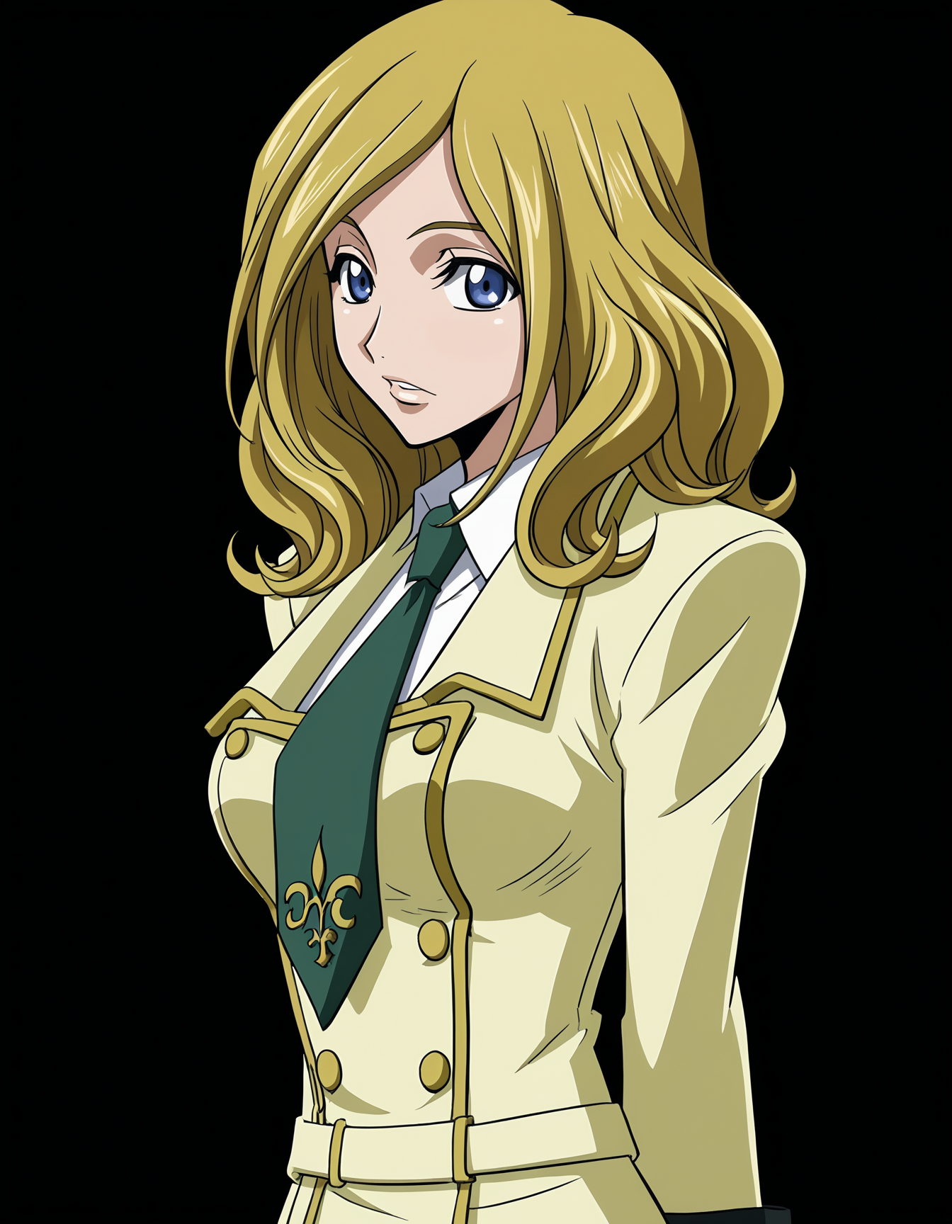 <lora:Milly_Ashford_-_Code_Geass_PonyXL:1> mily_ashford, blonde hair, blue eyes, long hair,
ashford academy school uniform, black miniskirt, green necktie,, 1girl, solo, simple black background, solid black background