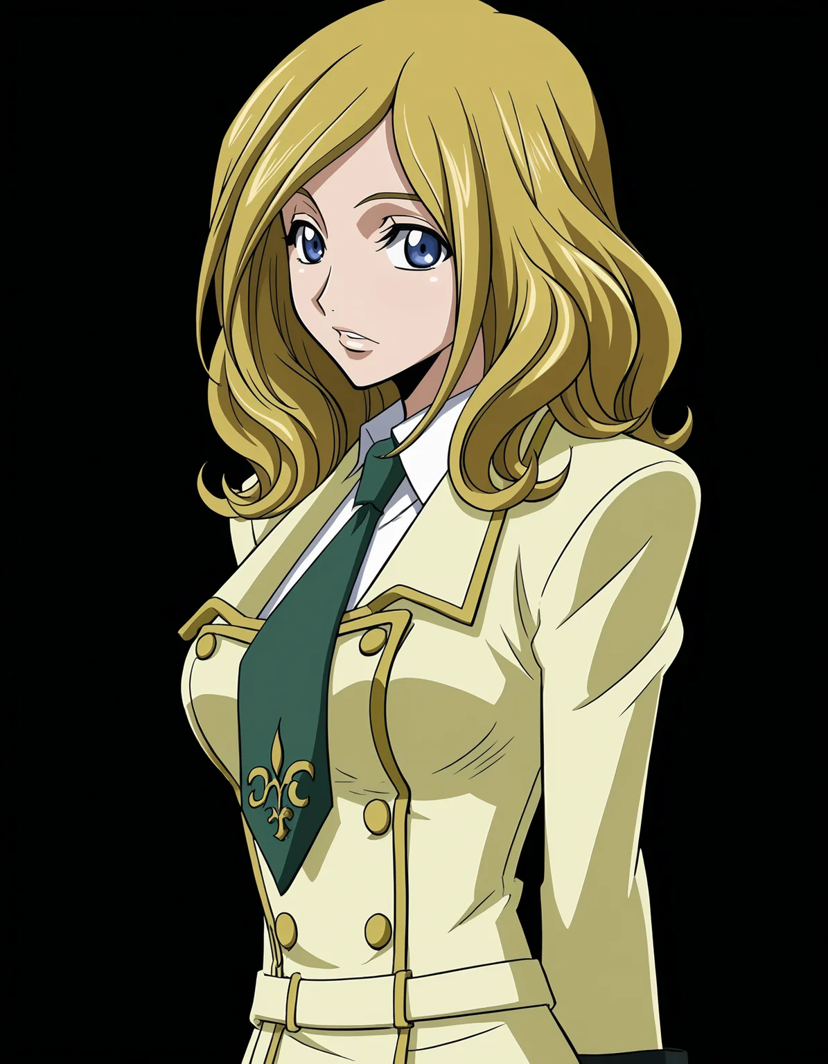 <lora:Milly_Ashford_-_Code_Geass_PonyXL:1> mily_ashford, blonde hair, blue eyes, long hair,
ashford academy school uniform, black miniskirt, green necktie,, 1girl, solo, simple black background, solid black background