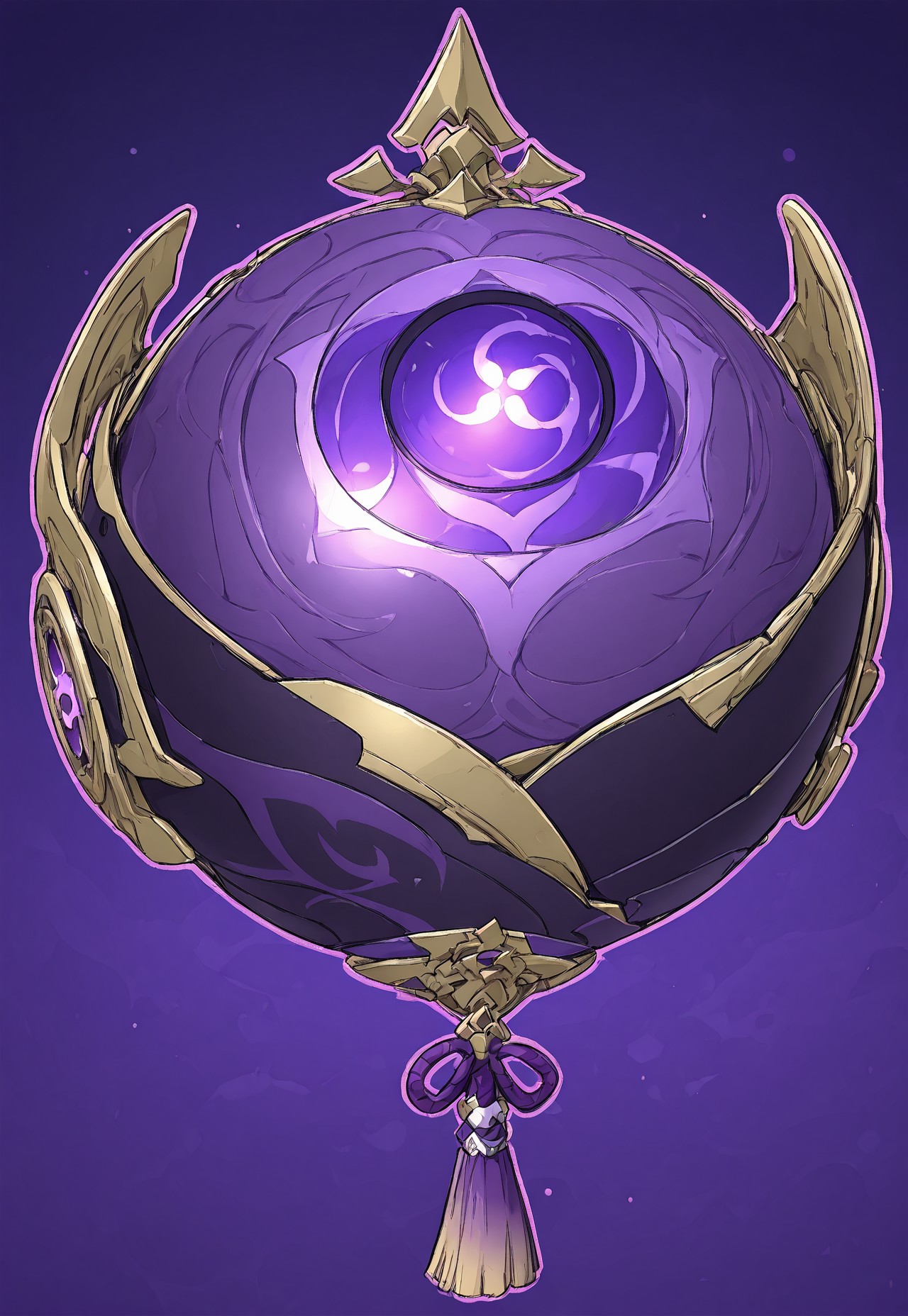 w-engine, toy, orb, no humans, colorful background, raiden shogun \(genshin impact\), pink outline, object focus, <lora:w-engine:1>, masterpiece, best quality, amazing quality