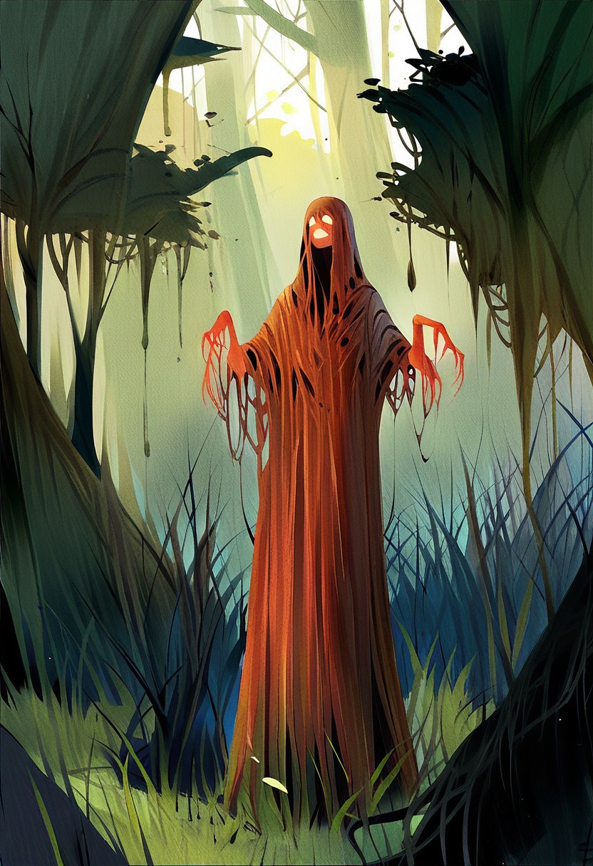 score_9, score_8_up,score_7_up, score_6_up, score_5_up, score_4_up, watercolor painting, Cthulhu in a green swamp, eerie
