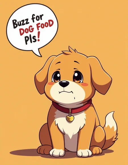 anime artwork sad dog speech bubble that says " buzz for dog food pls " , . anime style, key visual, vibrant, studio anime, highly detailed
