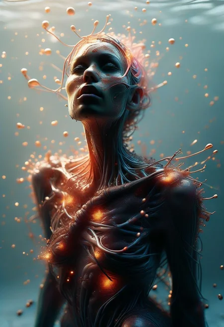 (beautiful woman in a coat emerging from cocoon, has wings on back:1.8), (splatter goo puddle cocoon, strings connection, restraints:1.1), (5mm, extreme closeup, sweaty art, behind a warped glass pane, frosted glass), (artist definition by Lilia Alvarado), (textured skin), closeup female jumping into a spiderweb, yelling, terrorized, (traumatic incident in the woods), (dark pastel natural colors), (freeform ferrofluids creating life as it emerges from a test tube, weird insect on the floor, goo devouring people, internal gems glitter inside, pose the head dramatically:1.1), (uncanny valley appearance, eyes glint wide:0.8), (image distortion by Alessio Albi:1.1), (dark and moody creation), (artist design by Marta Basvequa:1.2), lava skin glows. (Dissected by Nychos:1.2), (explosive environment), ais-wirez