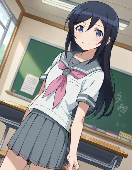 score_9, score_8_up, score_7_up, source_anime,
ayasearagaki, <lora:ayase-aragaki-s2-ponyxl-lora-nochekaiser:1>,
ayase aragaki, long hair, blue eyes, black hair, hair between eyes,
skirt, school uniform, serafuku, shirt, white shirt, grey sailor collar, grey skirt, pleated skirt, neckerchief, pink neckerchief,
indoors, classroom, smile,
looking at viewer, cowboy shot, solo, dutch angle,