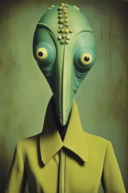 <lora:Victor Brauner Style:1>Victor Brauner Style - fashion photography of alien monsters