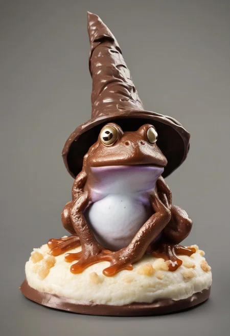 frog with a wizard hat made of chocolate