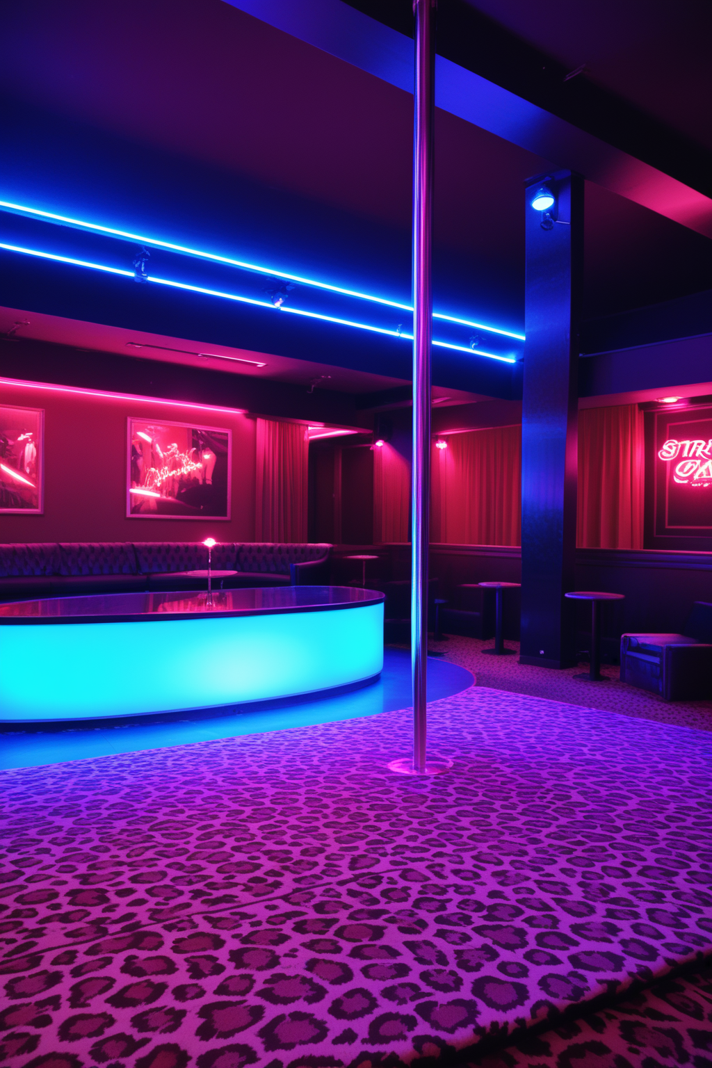score_9,score_8_up,score_7_up,
neon_lights,indoors,
indoor,
((stripper pole)),curtains,table,lamp,(((stripclubpony1))),club,(strip club),red theme,neon lights,ceiling light,stripper stage,
((neon stage)),
indoors,night,
((stage)),carpet,
indoors,table,chair,red chair,leopard print rug,leopard print carpet,
(no humans),,<lora:stripclub PONY:0.4>