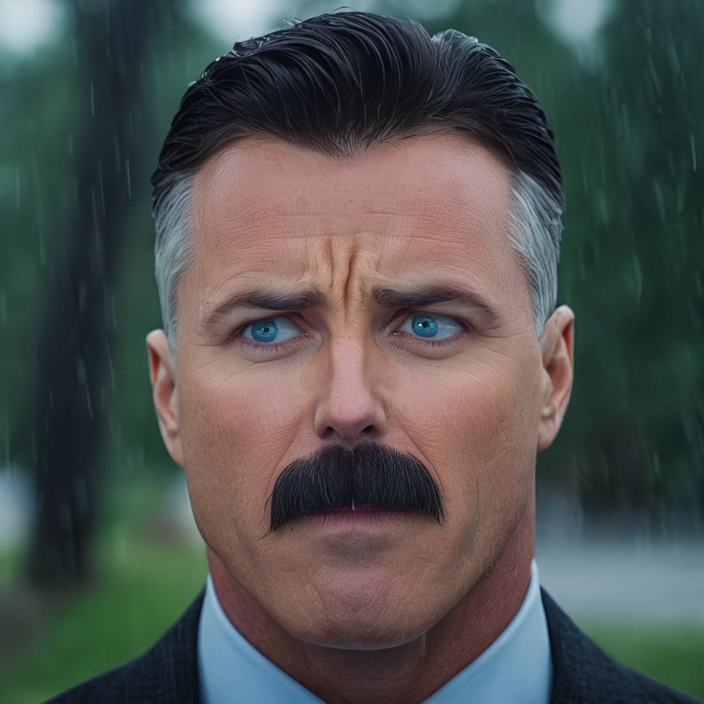 cinematic film still of  <lora:Invincible (TV series):0.4>
 <lora:detailed:0.4> detailed
 <lora:perfection style:0.4> perfect
 <lora:PerfectEyesXL:0.3>
 <lora:Nolan Grayson:1>
Nolan Grayson a man with a mustache and a mustache in a suit,closeup,solo,looking at viewer,short hair,open mouth,blue eyes,1boy,male focus,outdoors,blurry,blurry background,facial hair,thick eyebrows,portrait,rain,mustache
, shallow depth of field, vignette, highly detailed, high budget, bokeh, cinemascope, moody, epic, gorgeous, film grain, grainy