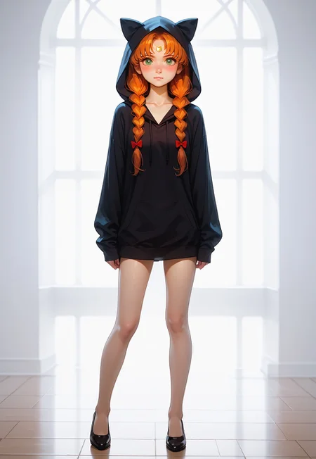safe_pos, score_9, score_8_up, score_7_up, 
<lora:Mixed_Style_V2:1> mxstnrv2
masterpiece, best quality, amazing quality,  realistic,soft lighting, dynamic pose, dynamic angle, pin-up girl, 
1girl, core_9, score_8_up, score_7_up, score_6_up, source_anime, 1girl, (full body), 26 years old, <lora:セーラーヴィーナス Sailor Venus (Pretty Soldier Sailor Moon)_XL:0.8>, venus_a, long hair, orange hair, green eyes, red bows, hair bows, ((black very long hoodie with hood outfit)), medium breasts, blush face, Twinbraids, pout, happy, hourglass body, fisheye), collarbone, narrow waist,pale skin, skinny, collarbone, teardrop breasts, slim,), (wide hips, slim thighs, thin waist), long legs, tall girl, (blushing, nose blush), collarbone, slim,  long legs, slender legs, 
arched back, highly detailed, (bokeh:1.2), cinematic lighting, realistic shadows, colorful, dim lighting,chiaroscuro, dramatic light, hard shadows, dark shadows, dramatic,
hyper-Detailed, masterpiece, best quality,
 <lora:Mixed_Style_V2:1> mxstnrv2