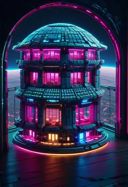 scifi, solo, space, futuristic colony, window, year 2400, ,colorful, high detail, (pink:1.6),