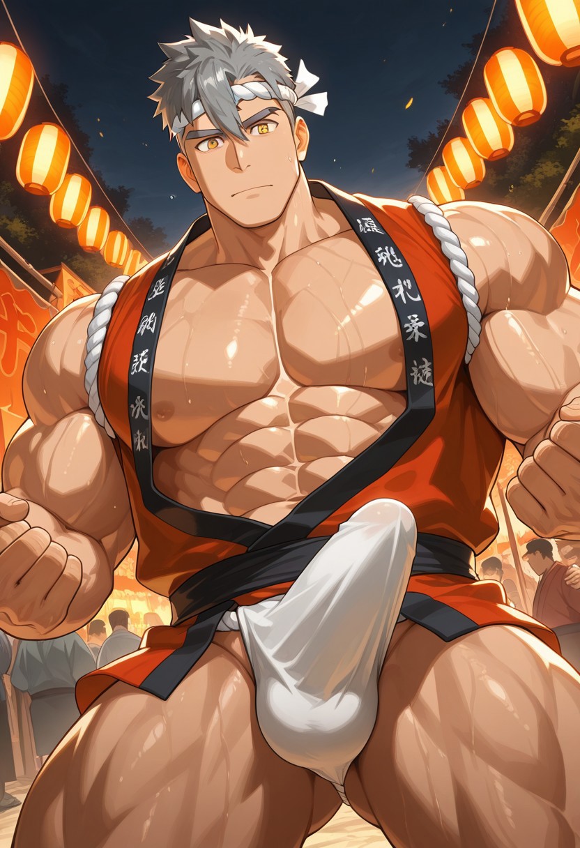 score_9, score_8, score_7, solo, 1 boy, male focus,1boy, male, male focus, solo, ((yellow eyes, grey hair)), bara, muscular, large pectorals, large biceps, muscular, big pecs,  shirtless, abs, bulge, detailed face, detailed body, detailed eyes, perfect eyes, perfect face, perfect pupils, detailed background, perfect hands, perfect anatomy, masterpiece, best quality, amazing quality, very aesthetic, absurdres, newest, male, bara,
masterpiece, best quality, absurdres, newest, perfect quality, best quality, intricate details, bara, male, 1boy, solo, muscular, big pectorls, large pectorals, handsome, cute face, mature, male focus, toned body, handsome face focus, big biceps, big pectorals, , hair between eyes, brown eyes, fair skin, abs, happi, black sash, hachimaki, fundoshi, bulge, outdoors, dynamic pose, festival, poki,,Detailed background, a lot of details, cinematic, testicles, erection