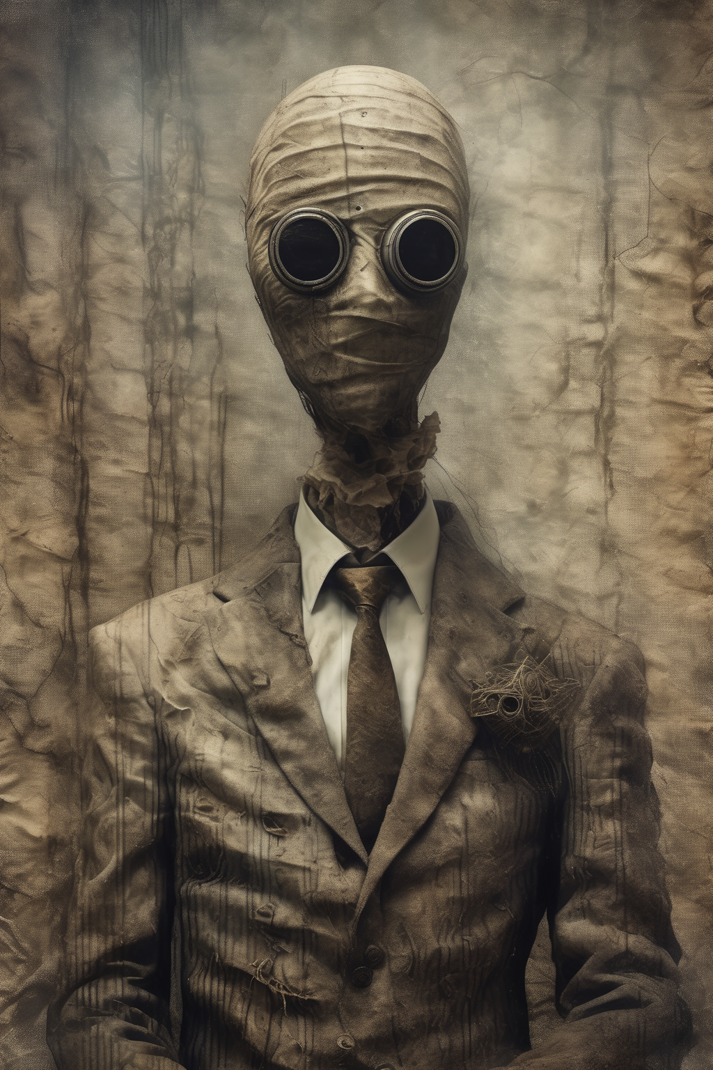 <lora:Santiago Caruso Style:1>Santiago Caruso Style - chilling horror photography of aextremely Close-up portrait of horrorMadnesspunk, creased crinkled wrinkled layered and textured priestly robes over business suit, ritualistic mask, digital city of binary codes., crisp detail. Drawing inspiration from vintage horror, the hyper maximalist environment is filled with corruption, decay, and demonic rituals that evoke a sense of luxury and elite darkness. The dim lighting, in the shadows bring a creepy and ethereal feeling to the series, while volumetric lighting and smoky, foggy eerie environments add to the ominous and haunting tone. Using cinematic realism and advanced techniques like the unreal engine, octane render, 8k resolution, world of despair and chaos.