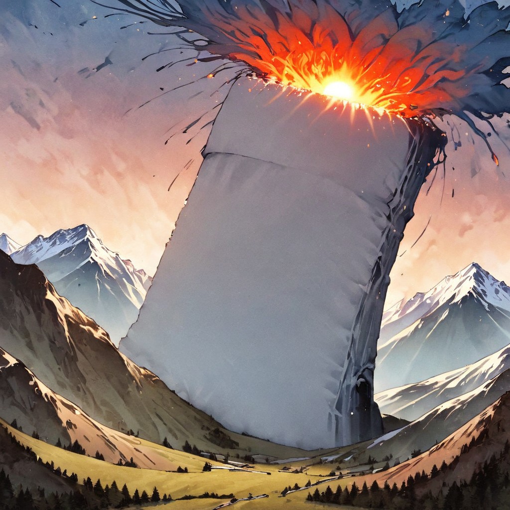 score_9, score_8_up, score_7_up, masterpiece, very high quality, giant WC-pot, WC-pot towering above mountains, mountains, trees, flaming sun, surreal feeling, epiCPhoto, epic landscapes, fantasybg, in the style of david-wiesner