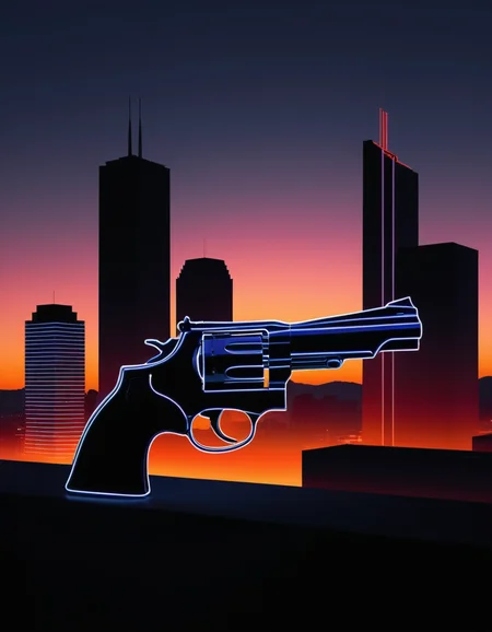 made out of ral-neotlns, Game art, Still Life, Distinguished "Revolver", and the genre is grunge at Dawn, Illustration, F/5, [by Ray Metzker| Loretta Lux], cityscape, <lora:ral-neotlns-sdxl-000003:1>, enhanced quality, flowing, radiant, inspired, dynamic composition