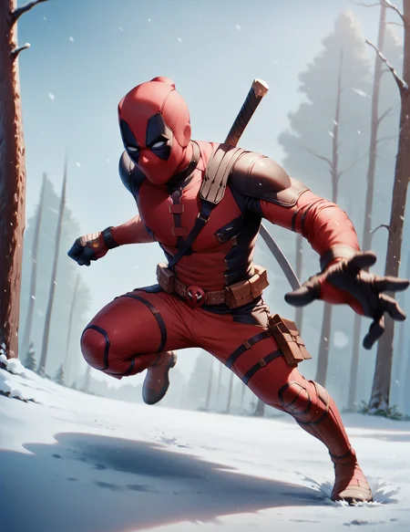 <lora:Deadpool:0.8> deadpool, mask, bodysuit, snow, action pose, score_9, score_8_up, score_7_up, score_6_up, 2d, digital art, masterpiece <lora:Expressive_H:0.4> expressiveh <lora:princess_xl_v2:0.3> <lora:g0th1c2XLP:0.3> g0th1c