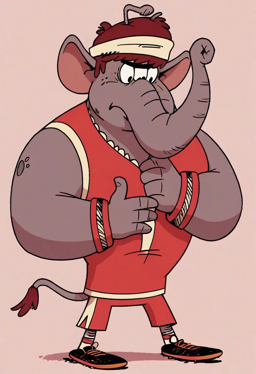 (score_9 | score_8_up | score_7_up)
((masterpiece:1))(best quality,very high quality,ultra detailed:1.2)
(2D,cartoon style,anime style)(Smooth:2)(clean blurring)
(four fingers on each hand,one thumb on each hand:1), Lynn loud, Abu elephant, solo, brown hair, grey skin, black eyes, trunk, trunk nose, elephant trunk, elephant ears, monkey tail, purple vest, red and purple hat, alien, muscular, +++three eyes, extra eye, grey skin color, full body