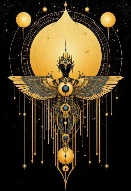 Fly me to the moon
Let me play among the stars
Let me see what spring is like
On a-Jupiter and Mars
In other words, hold my hand
In other words, baby , kiss me
Straight lines on bkack background
Lone person center
Princess Egyptian illuminati
Mysterious symbols
ArsMJStyle, Art Deco
bo-golden