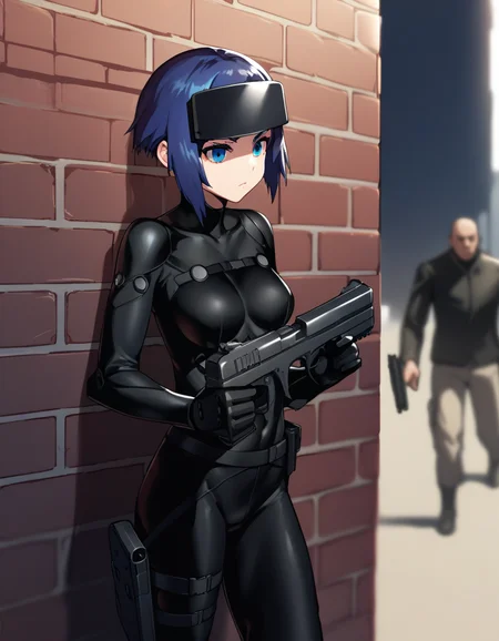 score_9,  score_8_up, score_7_up, source_anime
<lora:kusanagi-arise-ponyxl-000060:1> kusamoar, black bodysuit, head-mounted display,
1girl, against wall, blurry background, brick wall, handgun, hiding, holding gun, light switch, solo focus, trigger discipline, turning head