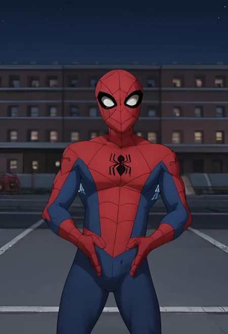 score_9, score_8_up, score_7_up, score_6_up, masterpiece, best quality, zPDXL3, zPDXLxxx, <lora:Peter_Parker:1> score_9, score_8_up, score_7_up, spiderman, solo, 1boy, male focus, outdoors, bodysuit, mask, night, building, superhero, red bodysuit, gloves,spider web print, looking at viewer,crotch chop,bulge in his crotch,