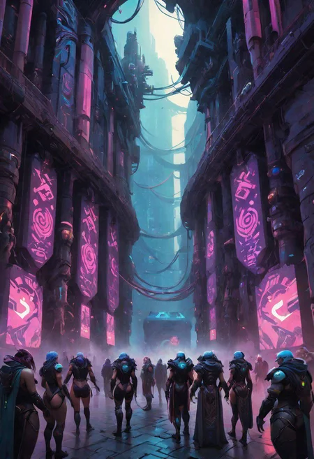 Fine art, shadowrun_party, cyberpunk