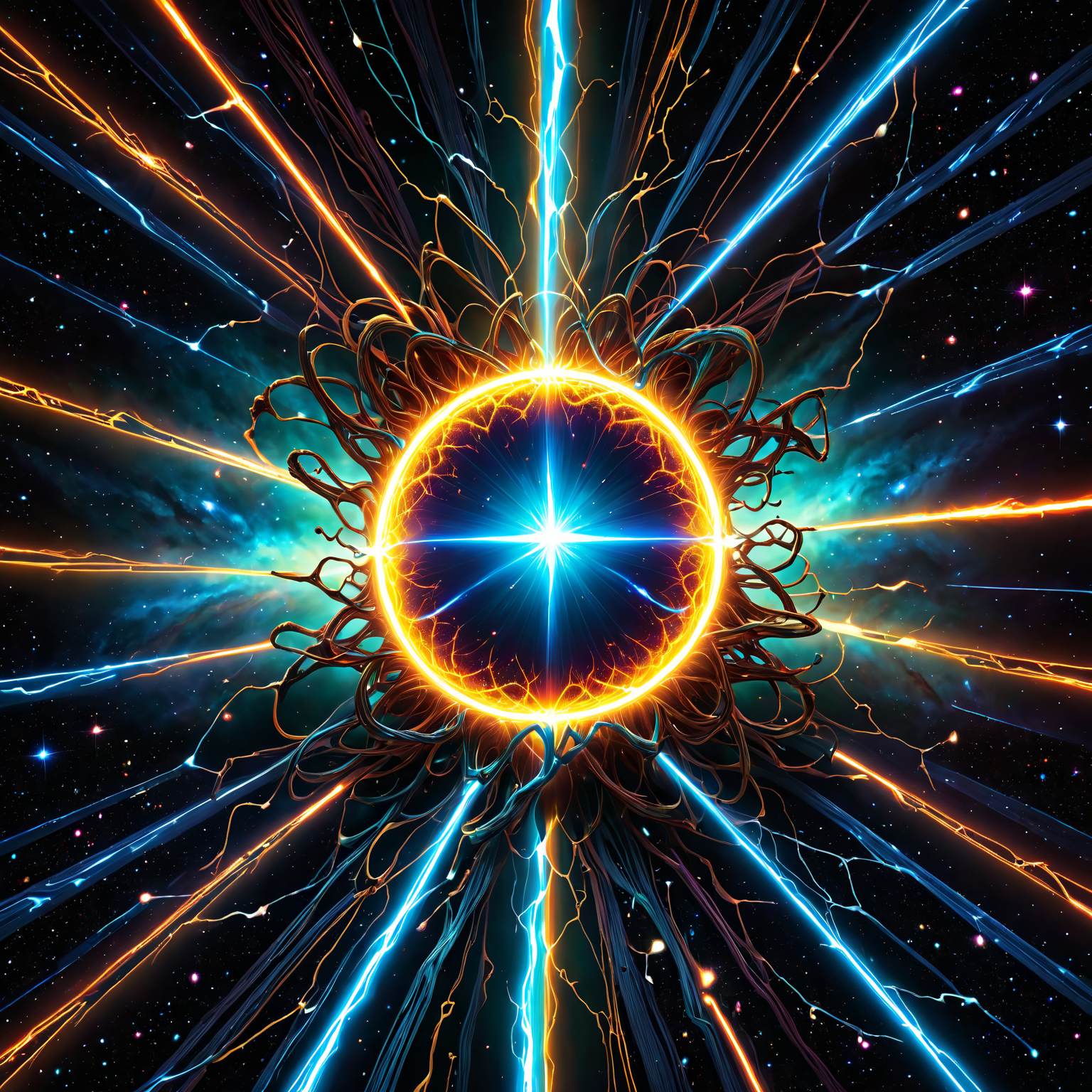 detailed, realistic, 8k uhd, high quality, masterpiece,  An epic photo [light rays]light rays from a glowing center in space  embedding:artXL\OverallDetailXL,  <lora:Biolumins v1:0.8>